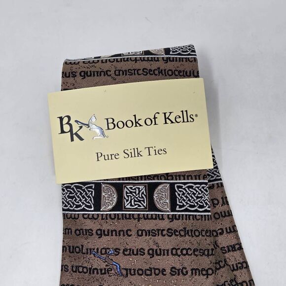 BOOK OF KELLS PURE SILK TIE BLACK BRONZE CELTIC MANUSCRIPT LUXURY 3.5" X 59" NEW - Picture 2 of 5